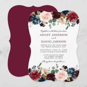 Convite Parêntese De Casamento Floral De Burgundy