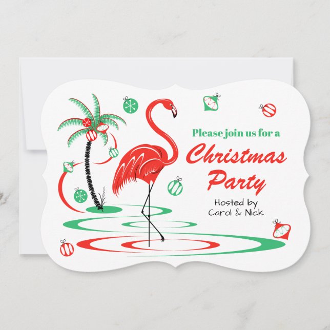 Convite Parêntese de Natal Flamingo Red Christmas (Frente)