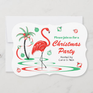 Convite Parêntese de Natal Flamingo Red Christmas