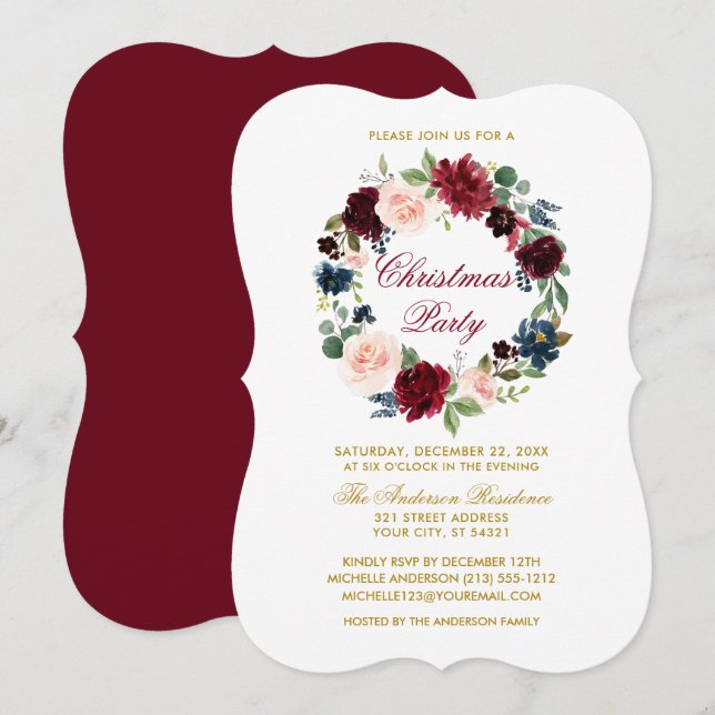 Convite Parêntese de Natal Floral de Aquarela R (Frente/Verso)