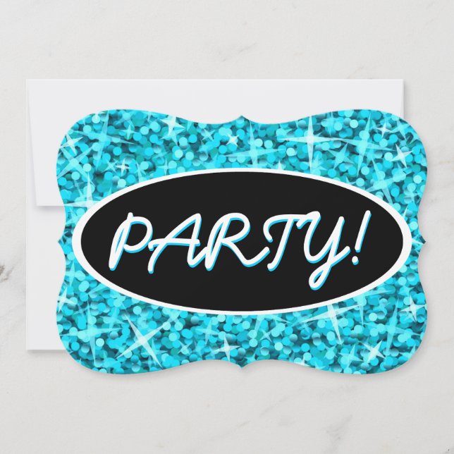 Convite Parêntese oval preto Glitz Blue (Frente)