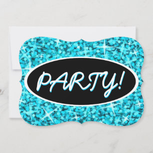 Convite Parêntese oval preto Glitz Blue