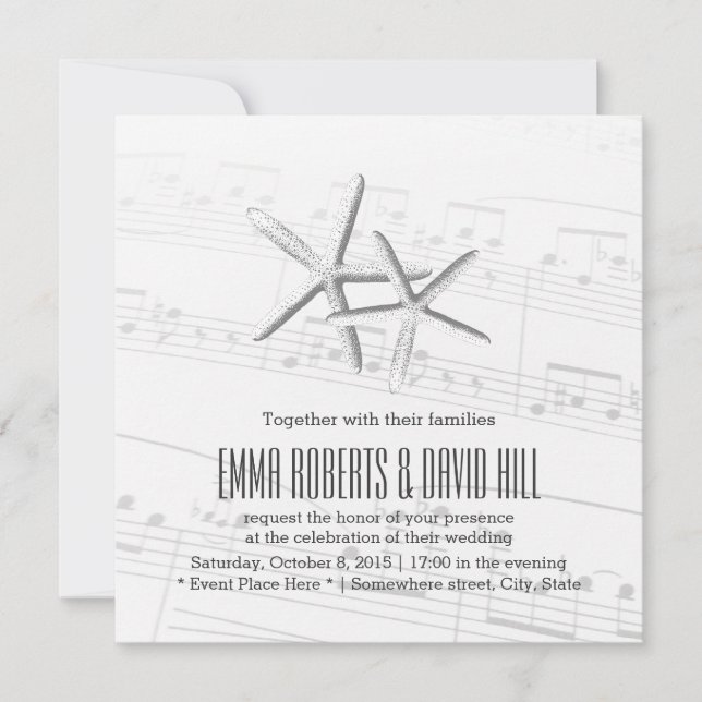Convite Pares elegantes de casamento musical da estrela do (Frente)