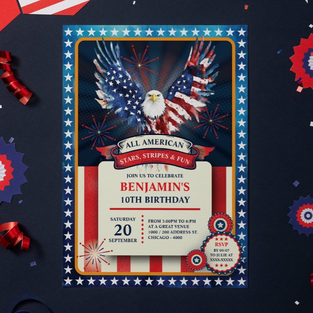 Convite Pariotic All American Eagle Festa de aniversário (Celebrate in true American spirit with this bold and birthday invitation featuring a majestic eagle!)