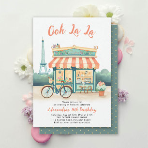 Convite Paris Bistro Eiffel Backdrop Peach Rosa 16
