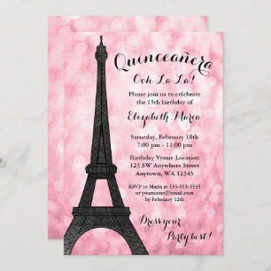 Convite Paris Bokeh Glitter Luzes Quinceañera