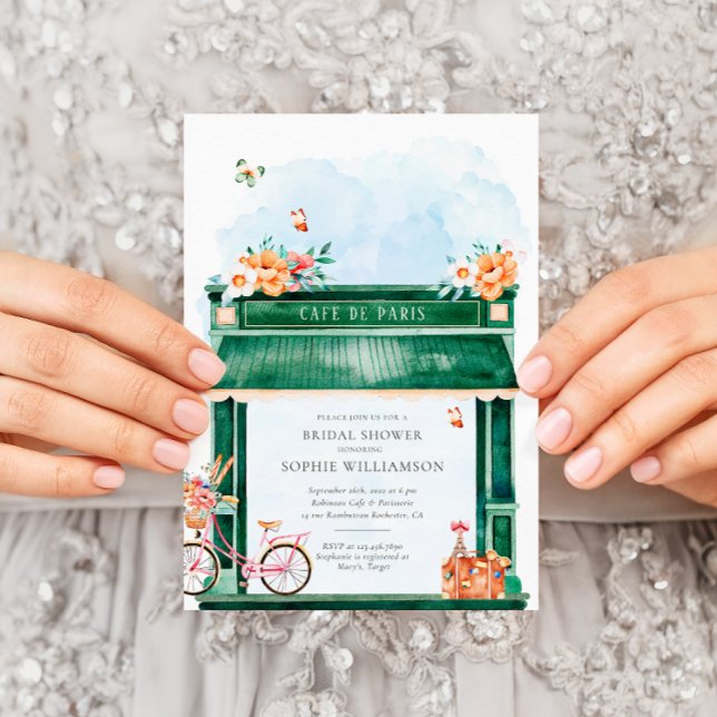 Convite Paris Cafe Boulangerie Watercolor Bridal Shower  (Criador carregado)