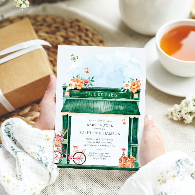 Convite Paris Café Boulangerie Watercolor Chá de fraldas (Criador carregado)