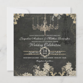 Convite Paris Chalkboard Vintage Chandelier Typografia Art