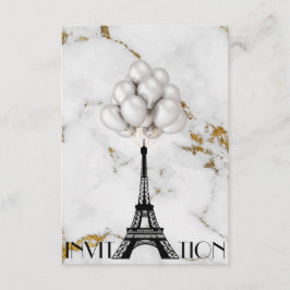 Convite Paris Eiffel Tower Balões Marble Dourado