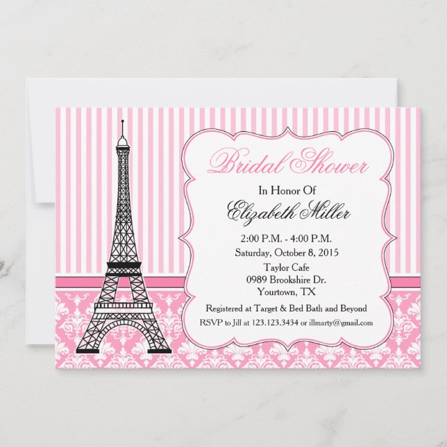 Convite Paris Eiffel Tower Theme Party Rosa (Frente)