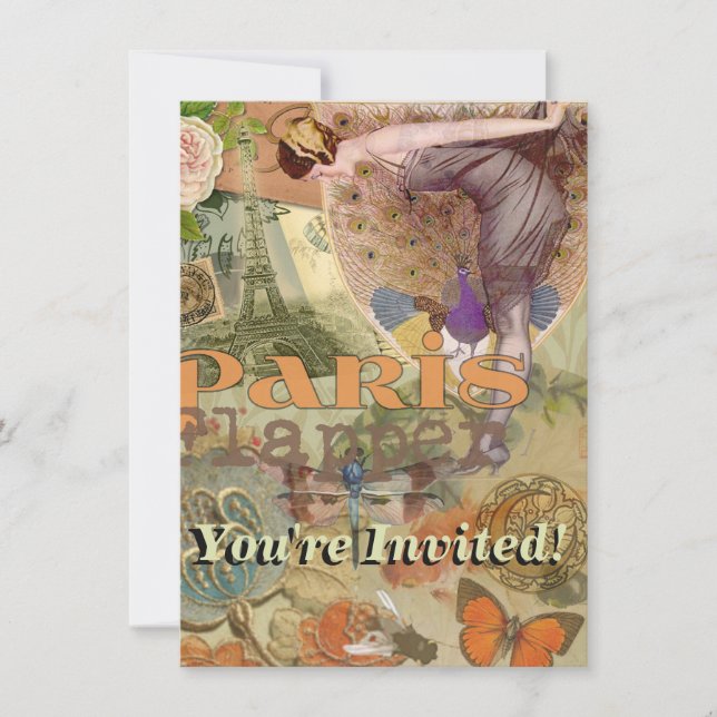 Convite Paris Flapper Art Deco Peacock Vintage (Frente)