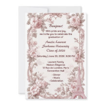 Paris Floral Elegante Rosa Torre Eiffel Graduação