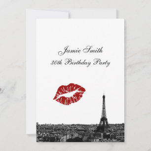 Convite Paris França Silhueta Beijo #1 BW V Aniversário