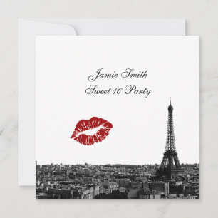 Convite Paris França Silhueta Beijo #1 PB Doce 16 V