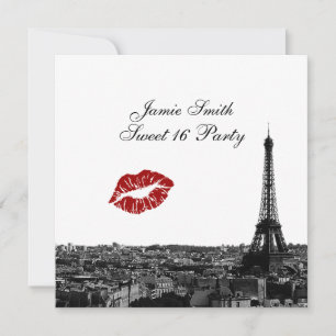 Convite Paris França Silhueta Beijo #1 PB Doze Anos