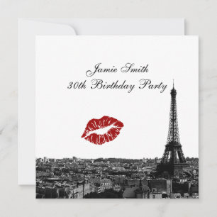 Convite Paris França Skyline Kiss #1 BW Aniversário
