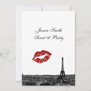 Convite Paris França Skyline Kiss #1 BW Sweet 16 V