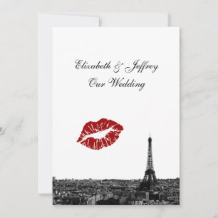 Convite Paris França Skyline Kiss #1 BW V Casamento
