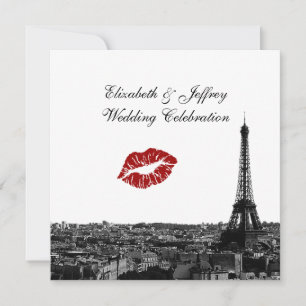 Convite Paris França Skyline Kiss #1 Casamento BW
