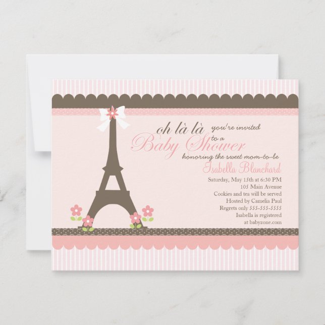 Convite Paris no chá de fraldas do primavera (Frente)