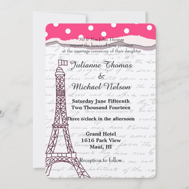 Convite Paris Romance Wedding (Frente)