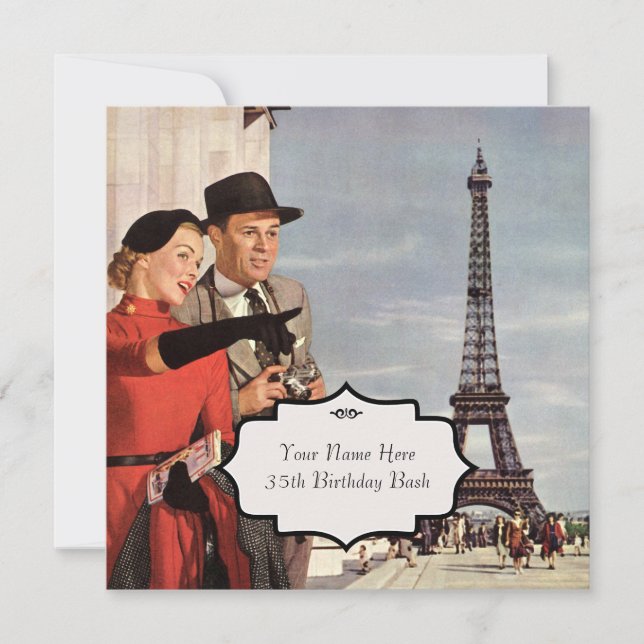 Convite Paris Sights Vintage (Frente)