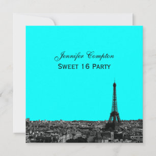 Convite Paris Skyline Etched DIY BG Cor SQ Sweet 16 em Por