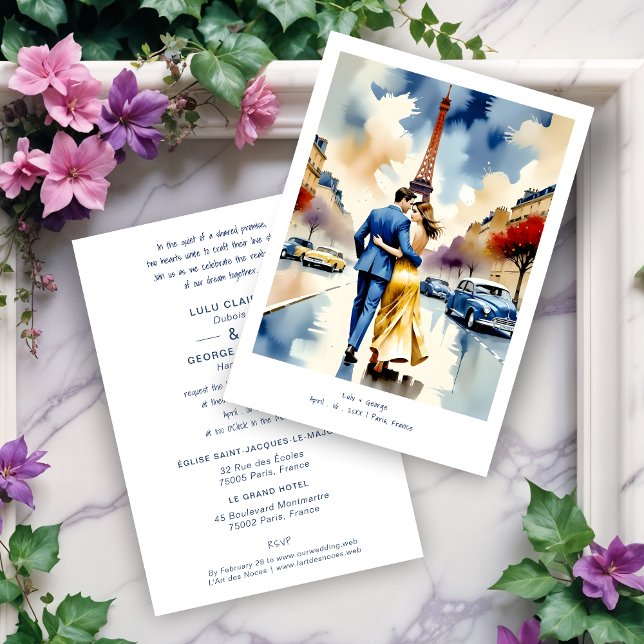 Convite Paris Tour Eiffel Colorful Cityscape Wedding (Paris Tour Eiffel Colorful Cityscape Wedding Couple Illustration Invitations Cards. )