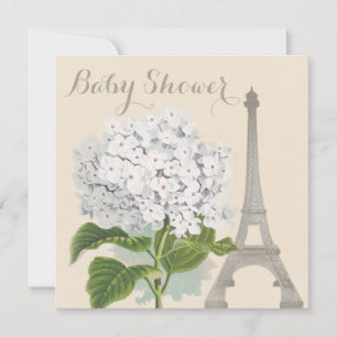 Convite Paris Vintage White Hydrangea Flower Chá de fralda