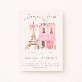 Convite Parisian Café Bonjour Bébé Baby Shower Invitation
