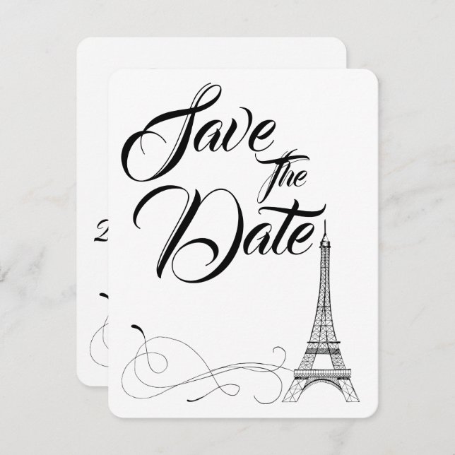 Convite Parisian Doodles Casamento Save The Date (Frente/Verso)