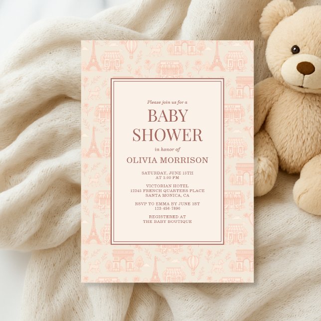 Convite Parisian French Paris Toile Baby Shower (Criador carregado)