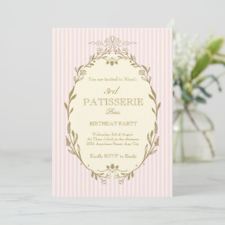 Convite Parisian Patisserie French Vintage Style Pink