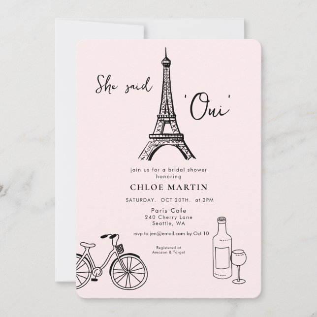 Convite Parisian theme 'She sai Oui' Bridal shower (Frente)