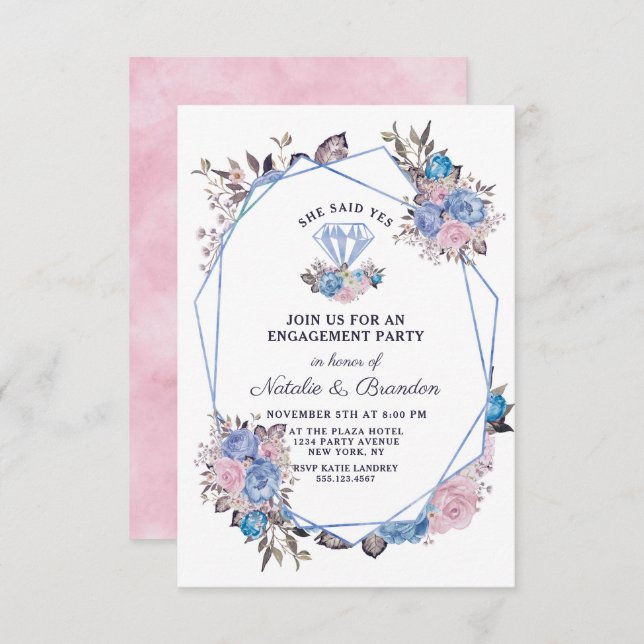 Convite Parisiense Charm Gem Ela Disse Sim Festa de noivad (Frente/Verso)