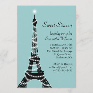 Convite parisiense do doce 16 de turquesa