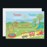 Convite Park Birthday Kids Meninas Meninos Qualquer Festa<br><div class="desc">Park Aniversário de criança Girls Boys Any Age Joint Party,  perfeito para duas crianças compartilhando uma festa de aniversário. Simplesmente mude o texto para se adequar ao seu partido. Impressão traseiro incluído.</div>