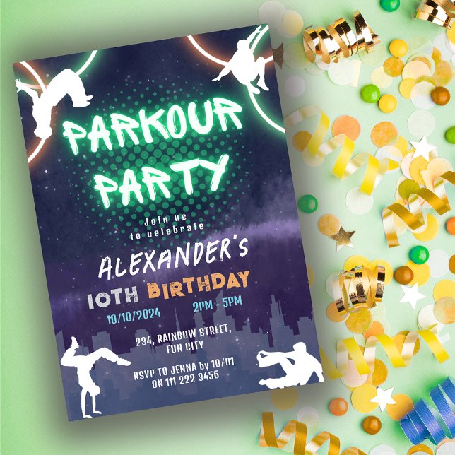 Convite Parkour Party Birthday (Kids Parkour Party Birthday Invitation)