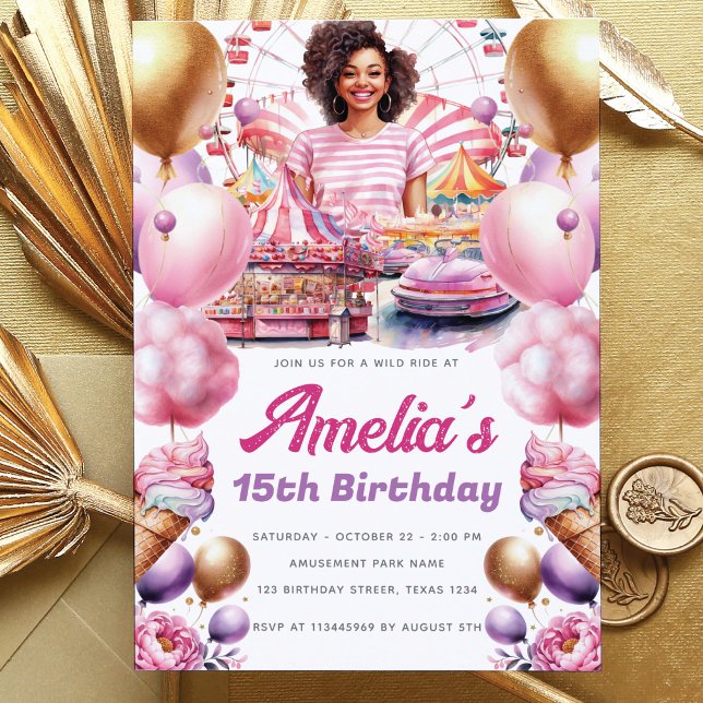 Convite Parque Africano de Amusement de Aniversário Americ (Criador carregado)