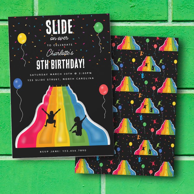 Convite Parque de Corrediça Interna Playground de Crianças (Indoor Slide Park Kids Playground Birthday Party Invitation)