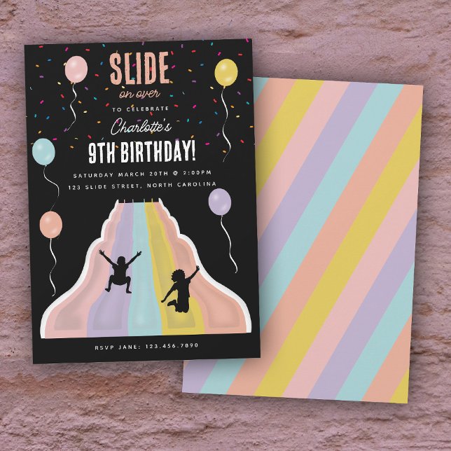 Convite Parque de Corrediça Interna Playground Festa de An (Indoor Slide Park Playground Girls Birthday Party Invitation)