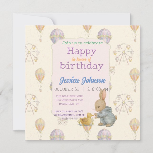 Convite "Parque de Diversões Vintage de Contos de  (Frente)