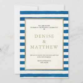 Convite Parquedista Azul Aquarela Listra e Letra Dourada