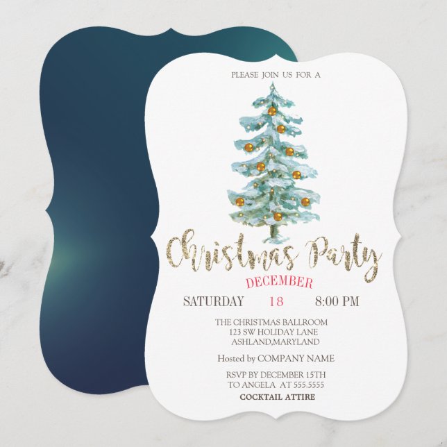 Convite Parte da Empresa de Natal Árvore de Pinheiro com E (Frente/Verso)