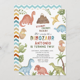 Convite Parte de aniversário ruar do Dinossaur Watercolor 