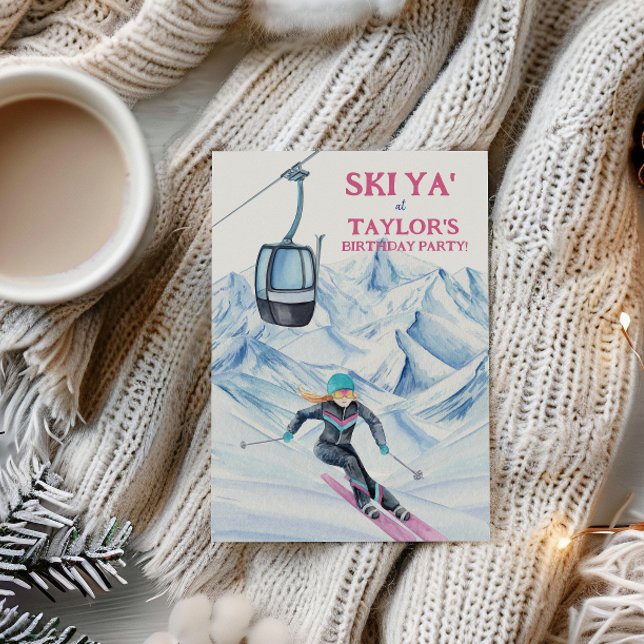 Convite Parte de Esqui de Aquarela (Criador carregado)