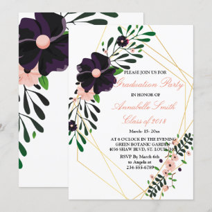 Convite Parte de Graduação floral roxa de Quadro Dourado G