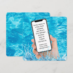 Convite Parte de Piscina de aniversário de 21 anos de Text