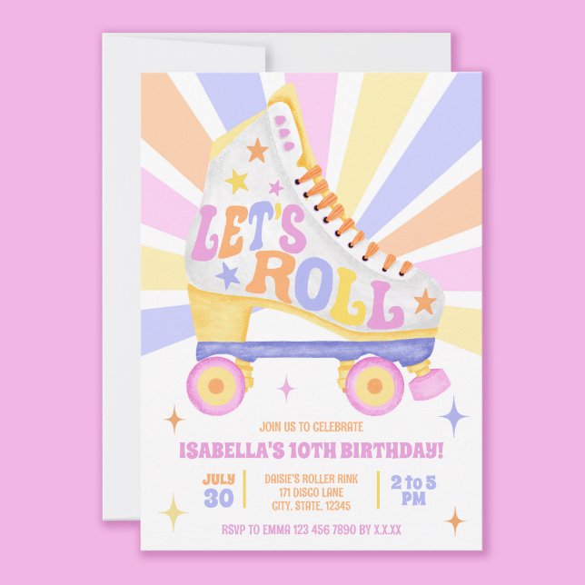 Convite Parte de Rastreamento do Cilindro Retro (Let's Roll on into the party with these bright and fun roller skate  invitations.)